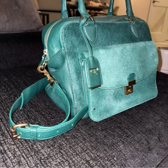 Tory Burch Priscilla Pony Hair Crossbody/Satchel Bag in Teal - Picture 4 of 16